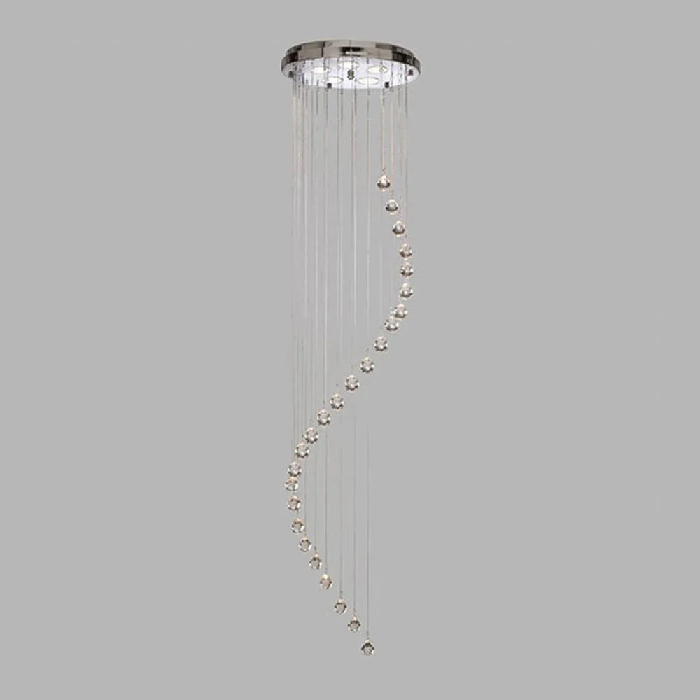 Polished Chrome & Crystal Ball Modern 5 Lamp Spiral Pendant Light 30cm - Image 3