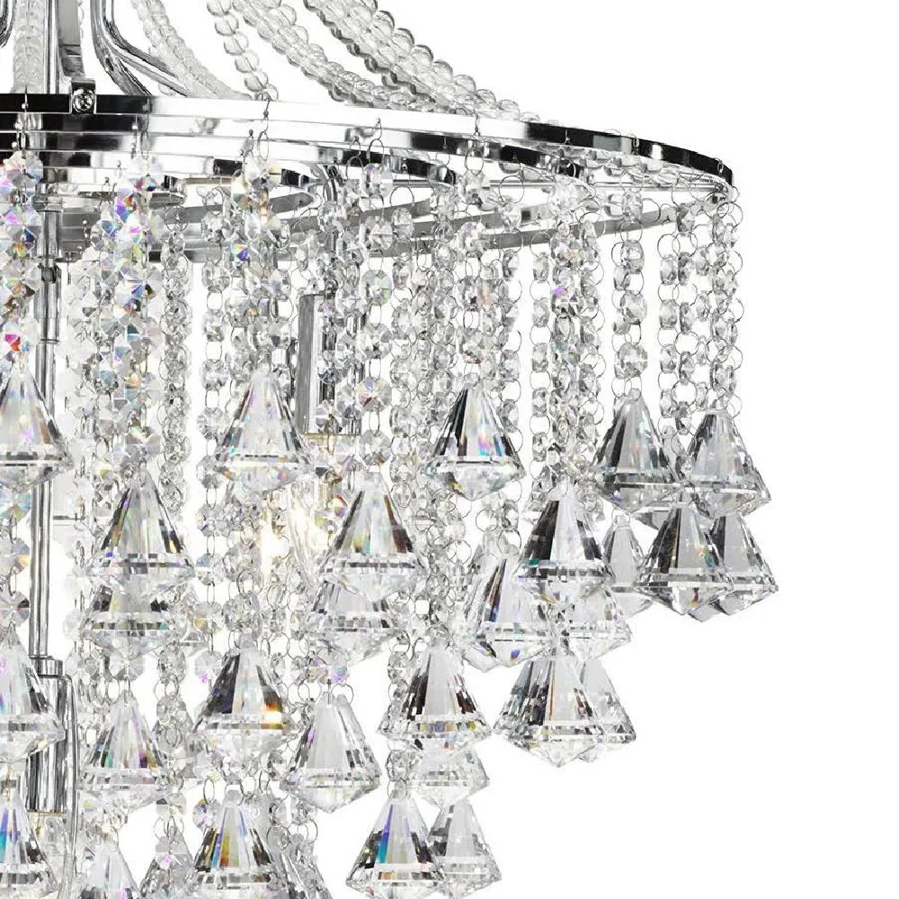 Polished Chrome & Crystal Bead Vintage 5 Lamp Chandelier Pendant Light 64cm - Image 2