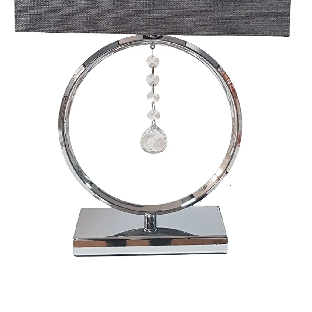 Polished Chrome & Crystal Modern Table Lamp with Grey Rectangular Shade 440mm - Image 2