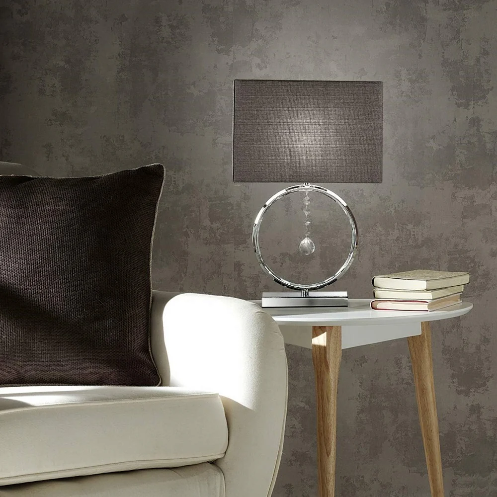Polished Chrome & Crystal Modern Table Lamp with Grey Rectangular Shade 440mm - Image 3