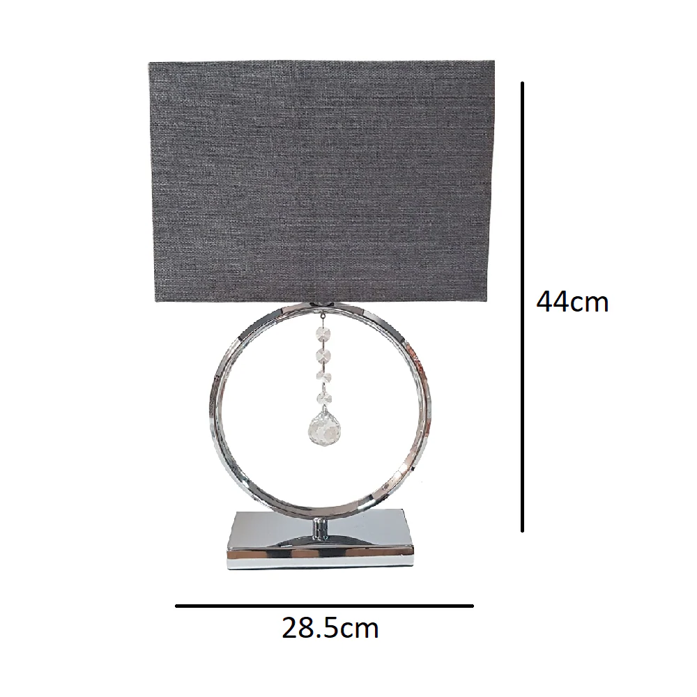 Polished Chrome & Crystal Modern Table Lamp with Grey Rectangular Shade 440mm - Image 4