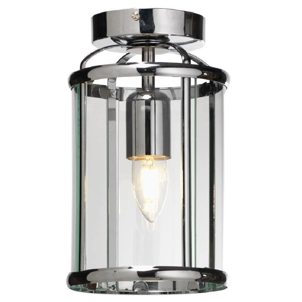 Polished Chrome & Glass Panel Vintage Semi Flush Ceiling Light 16cm