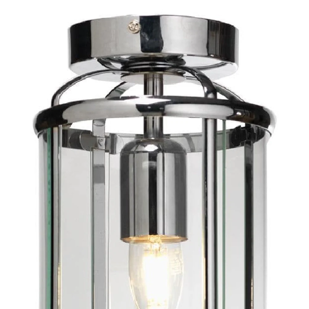 Polished Chrome & Glass Panel Vintage Semi Flush Ceiling Light 16cm - Image 2