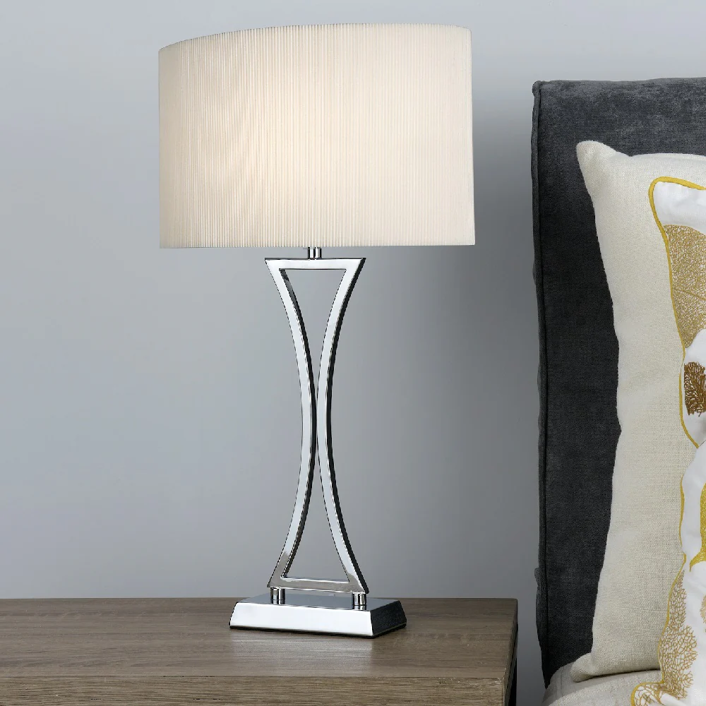Polished Chrome Modern Concave Table Lamp with Cream Oval Shade - Image 4