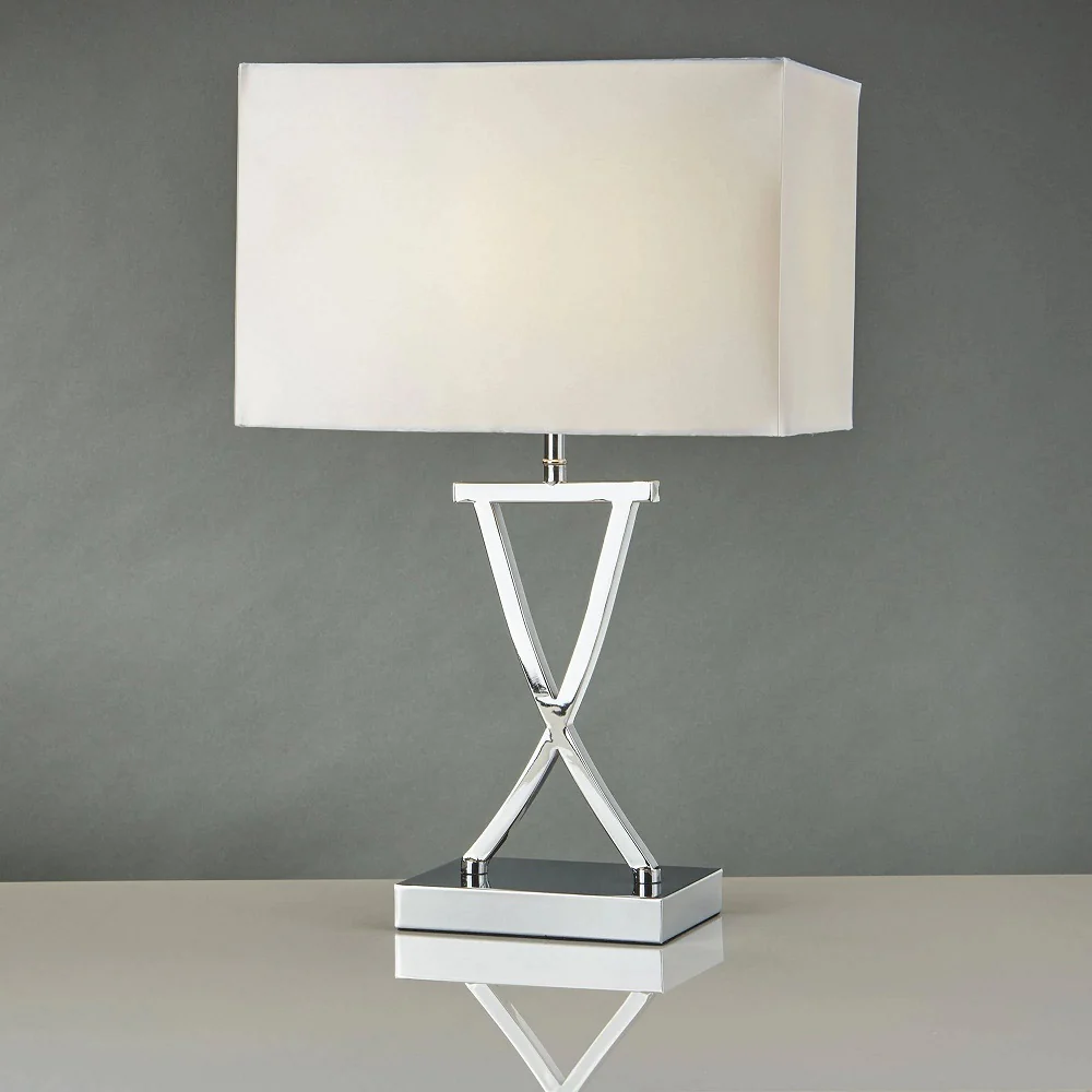 Polished Chrome Modern Cross Stem Table Lamp with Rectangle White Shade 49cm - Image 3