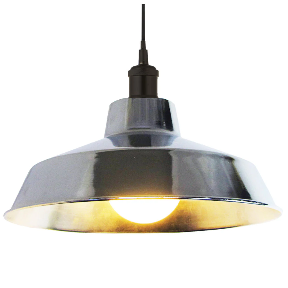 Polished Chrome Plated Metal Coolie Vintage Retro Easy Fit Pendant Shade 30cm - Image 2
