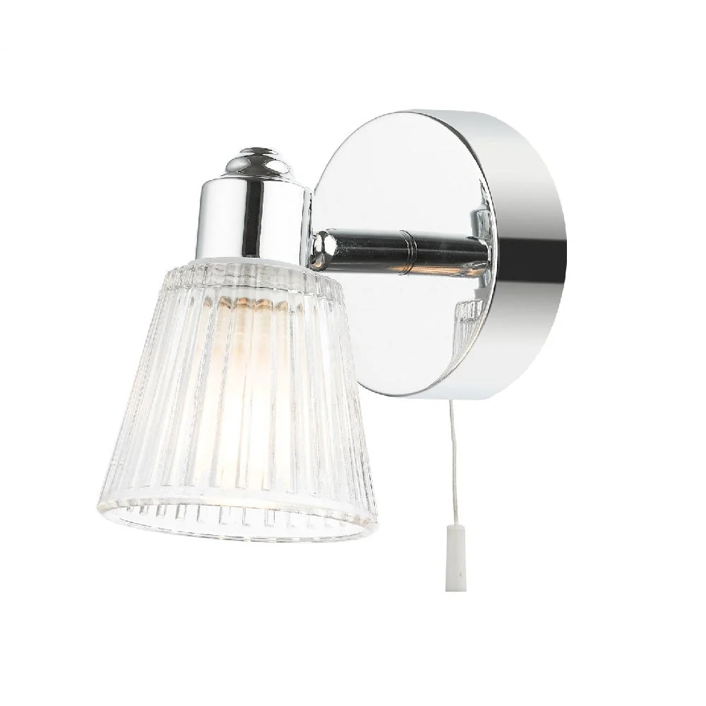 Polished Chrome & Ribbed Glass Bathroom Vintage Wall Light Spot 125mm - Image 2