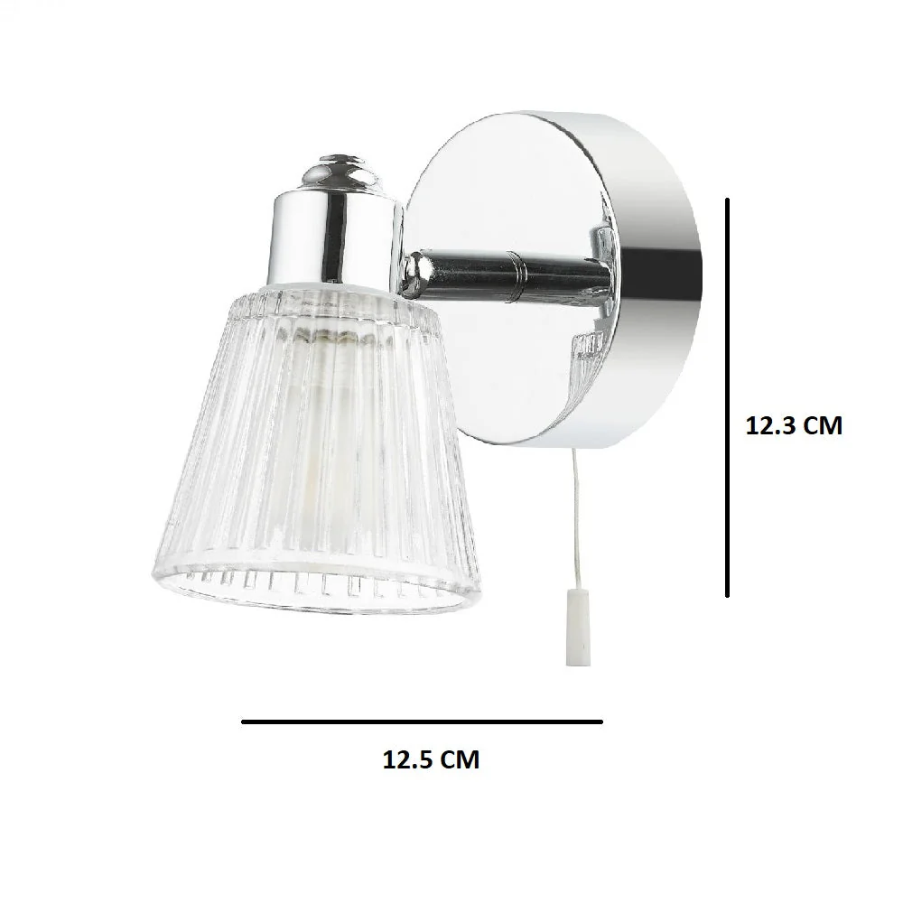 Polished Chrome & Ribbed Glass Bathroom Vintage Wall Light Spot 125mm - Image 3