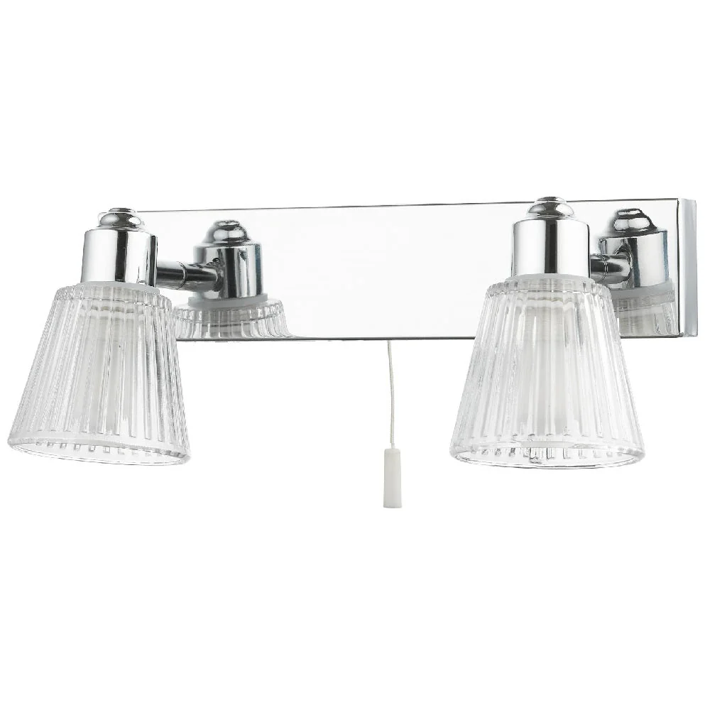 Polished Chrome & Ribbed Glass Twin Bathroom Vintage Wall Light 125mm - Image 2