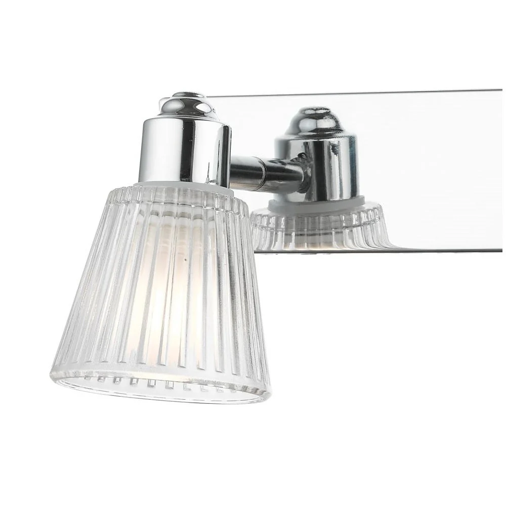 Polished Chrome & Ribbed Glass Twin Bathroom Vintage Wall Light 125mm - Image 3