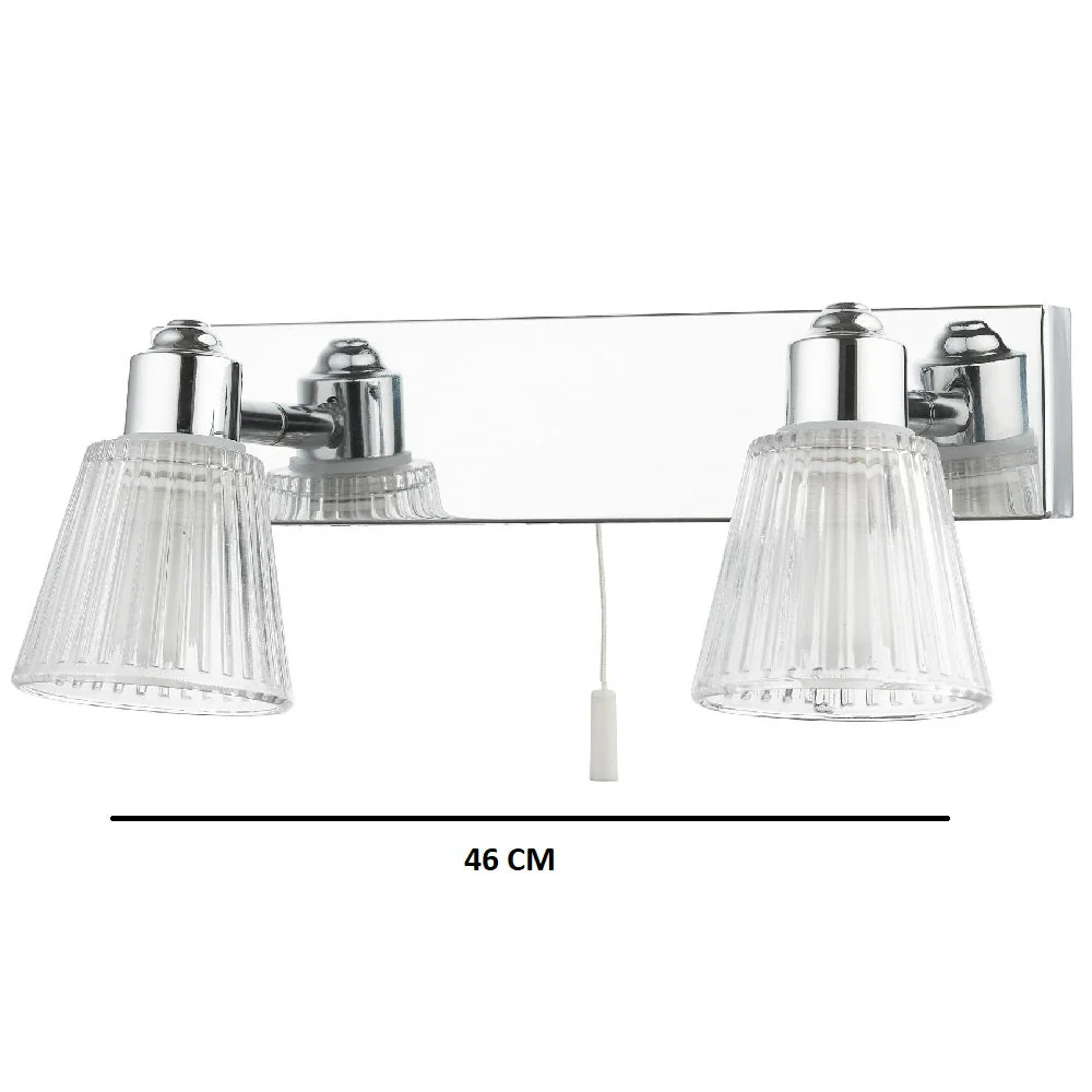 Polished Chrome & Ribbed Glass Twin Bathroom Vintage Wall Light 125mm - Image 4