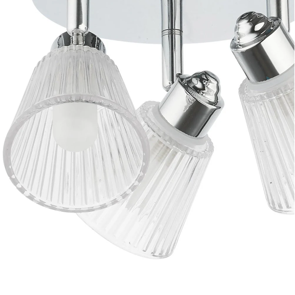 Polished Chrome & Ribbed Glass Vintage 3 Lamp Bathroom Ceiling Light IP44 - Image 3