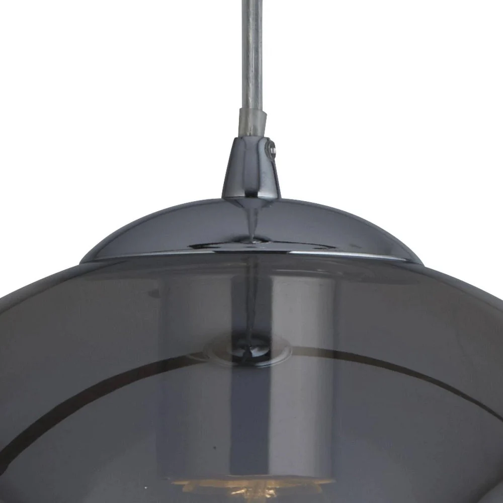 Polished Chrome & Smoked Glass Vintage Globe Dome Pendant Light 35cm - Image 2