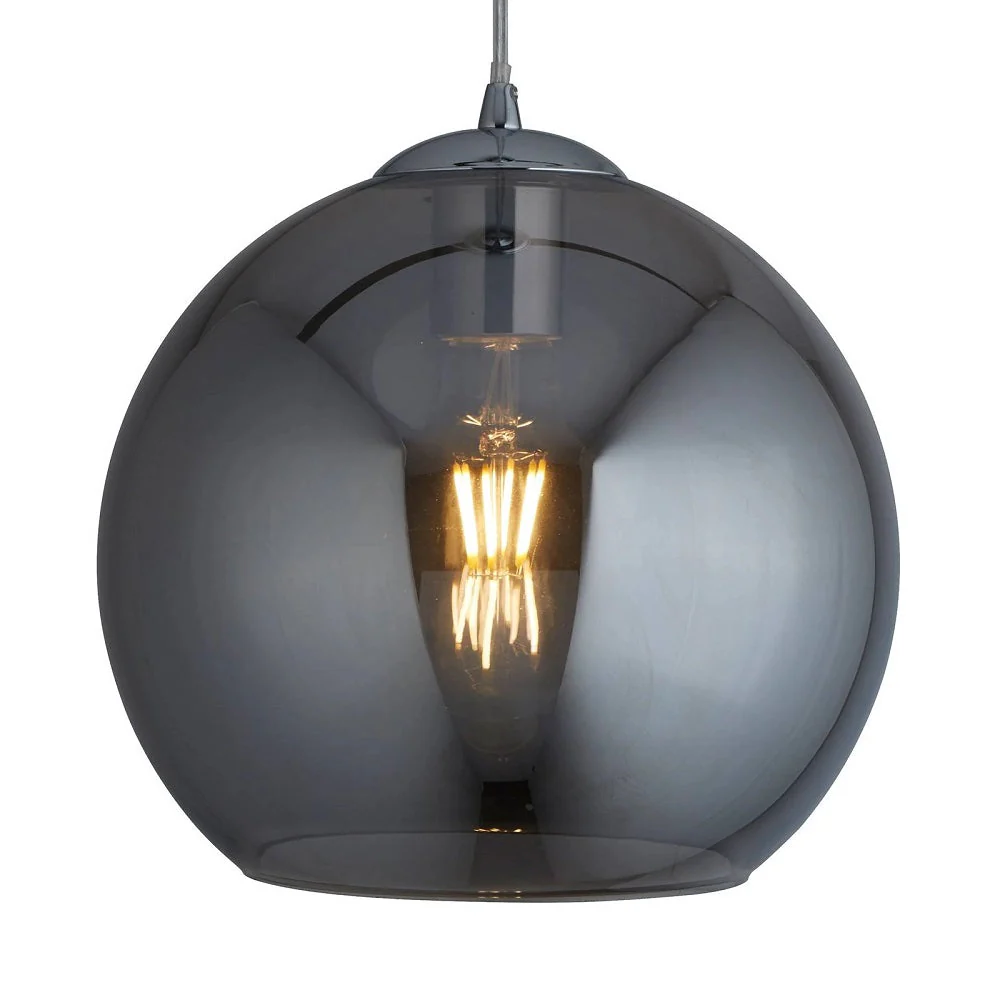 Polished Chrome & Smoked Glass Vintage Globe Dome Pendant Light 35cm - Image 3