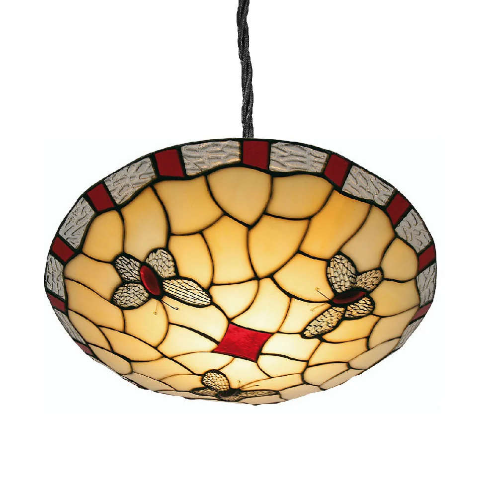 Red Butterfly Tiffany Glass Vintage Easy Fit Non Electric Pendant Shade 35cm - Image 3
