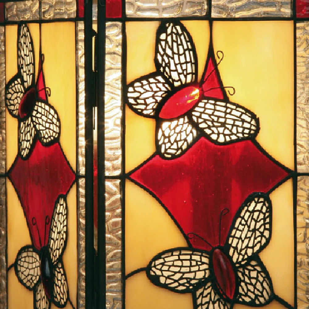 Red Butterfly Tiffany Glass Vintage Easy Fit Square Pendant 15cm - Image 2