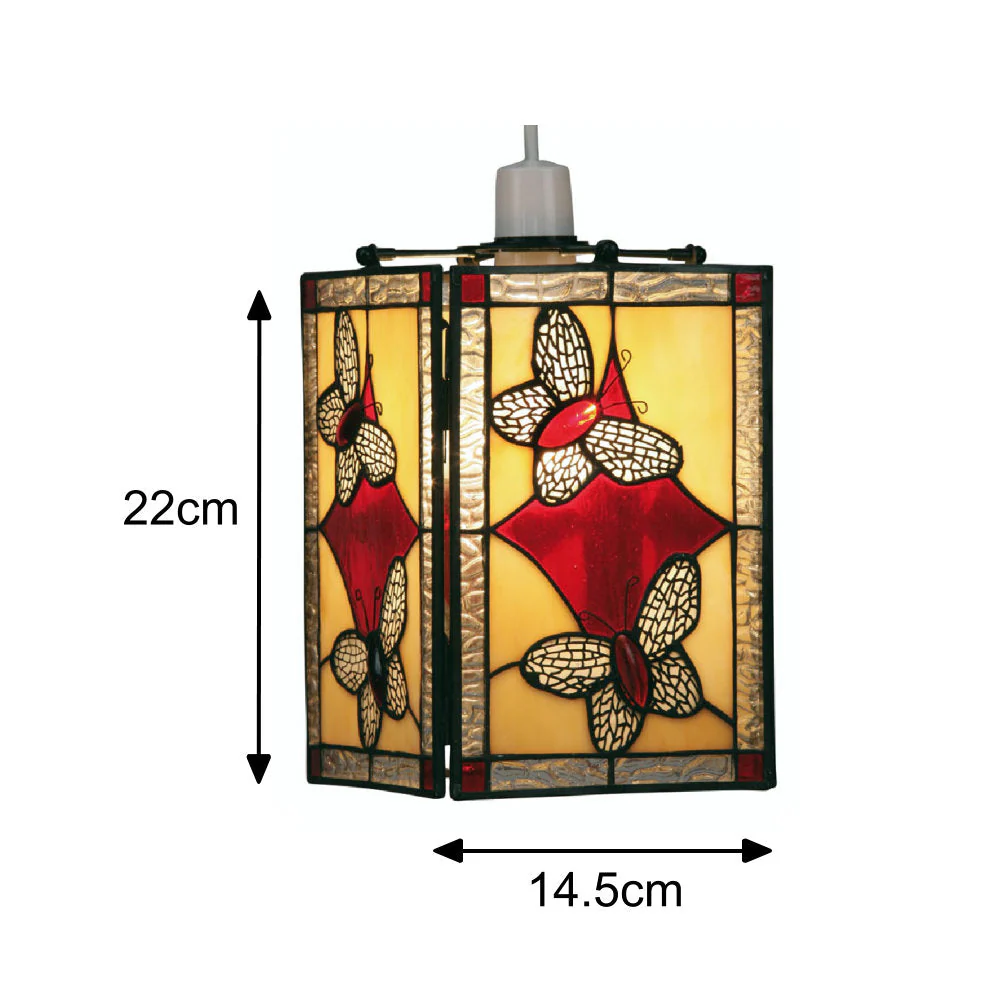 Red Butterfly Tiffany Glass Vintage Easy Fit Square Pendant 15cm - Image 4