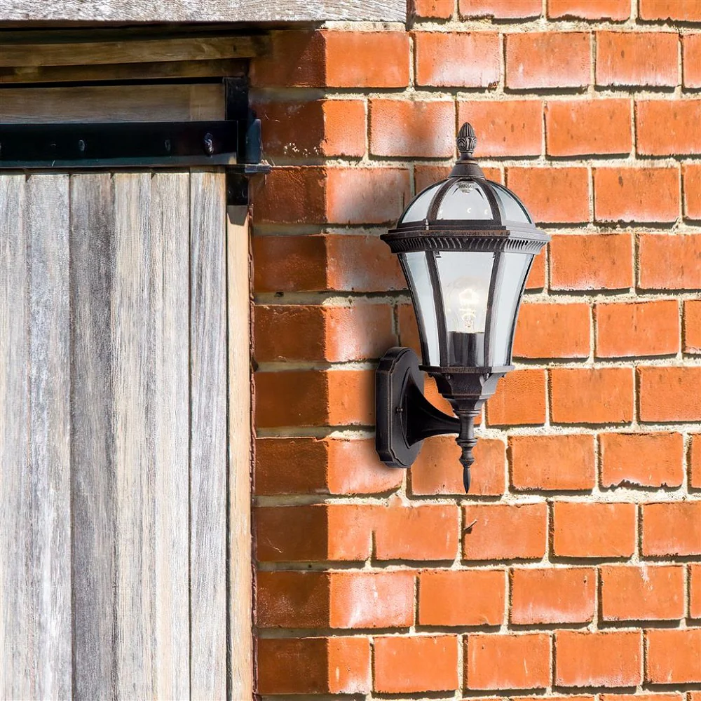 Rustic Brown Outdoor Traditional Bevel Glass Up Lantern Wall Light IP44 - Image 3