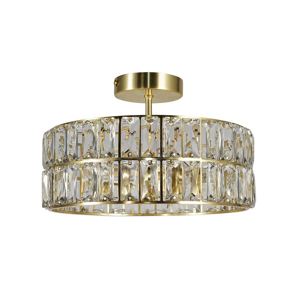 Satin Brass and Cyrstal Modern 4 Lamp Bathroom Semi Flush Ceiling Light IP44 - Image 2
