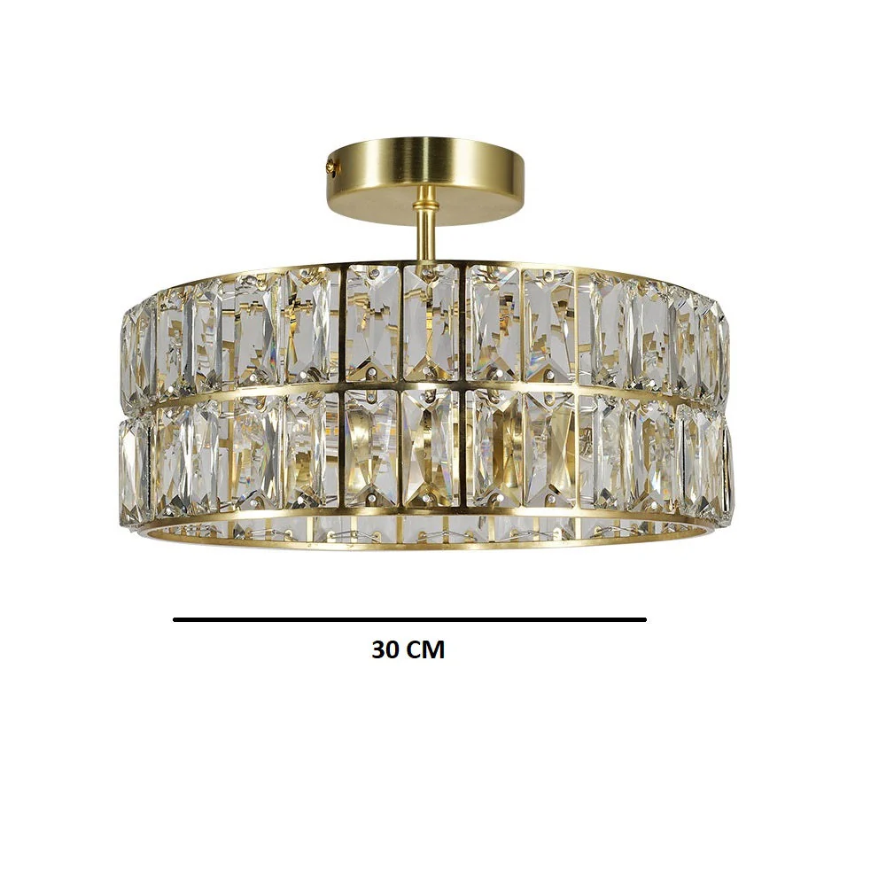 Satin Brass and Cyrstal Modern 4 Lamp Bathroom Semi Flush Ceiling Light IP44 - Image 3