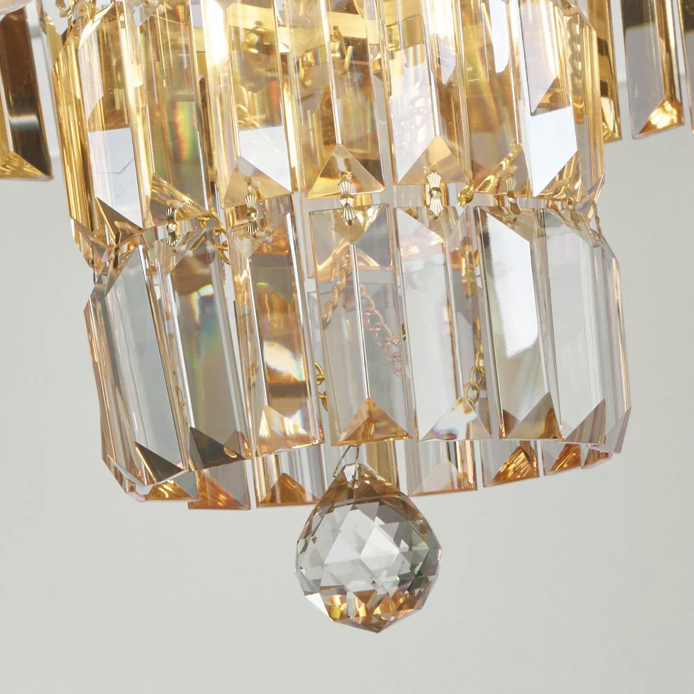 Satin Brass & Champagne Crystal Glass Bathroom Vintage Round 2 Tier Flush Light 34cm - Image 4