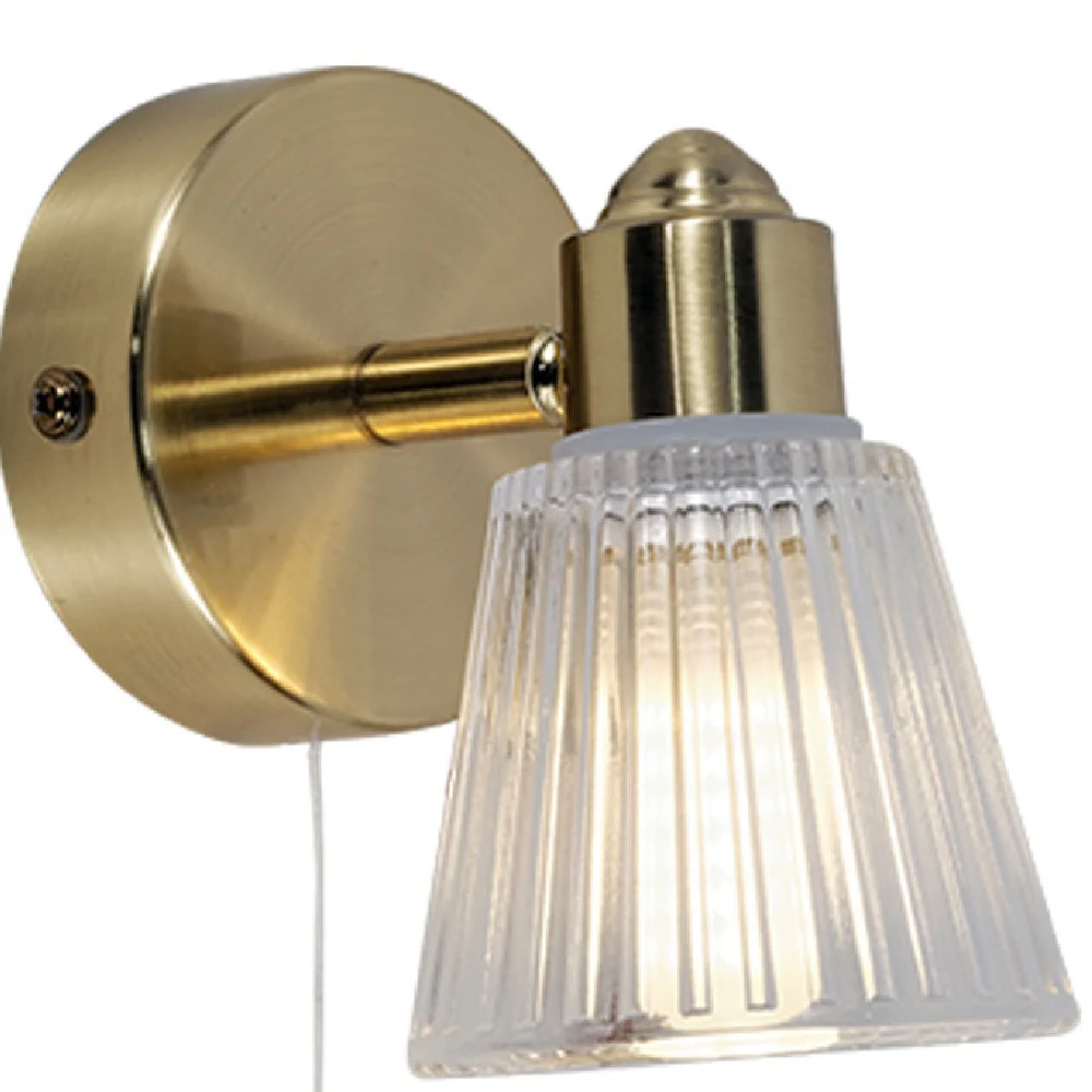 Satin Brass & Ribbed Glass Bathroom Vintage Wall Light Spot 125mm - Image 2