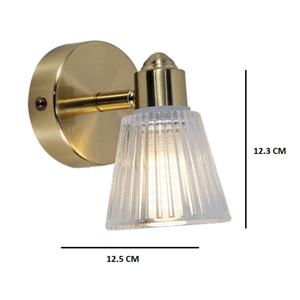 Satin Brass & Ribbed Glass Bathroom Vintage Wall Light Spot 125mm - Image 3