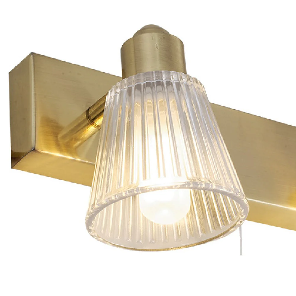 Satin Brass & Ribbed Glass Twin Bathroom Vintage Wall Light 125mm - Image 2