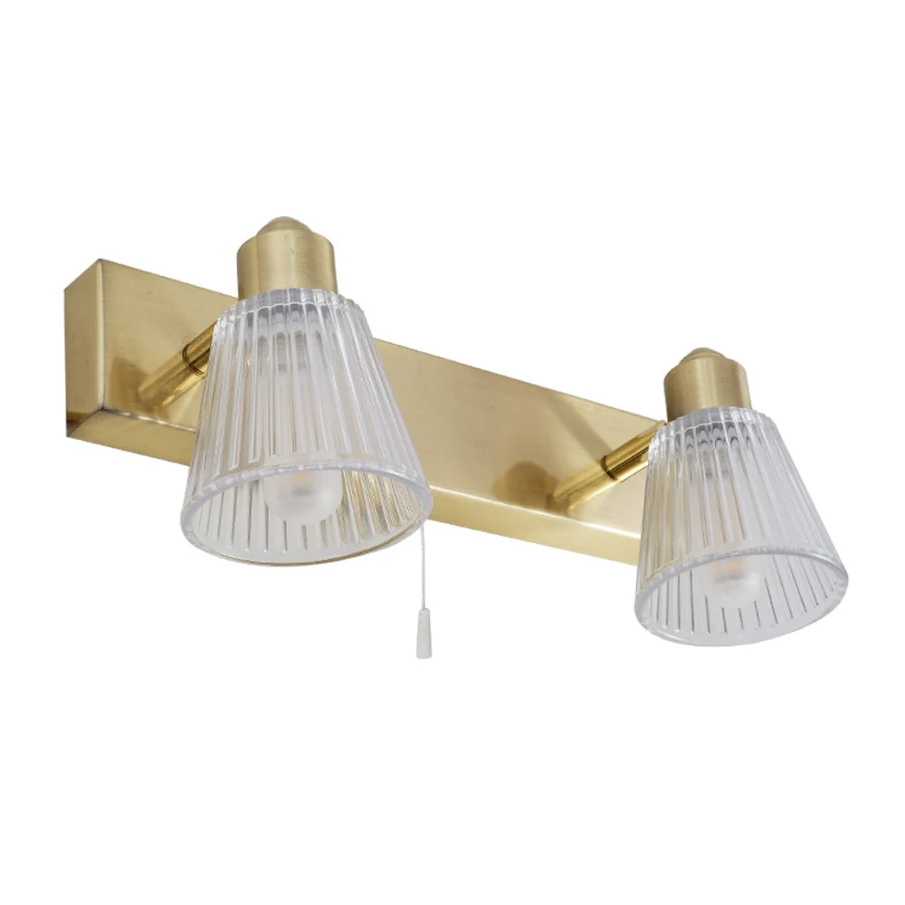 Satin Brass & Ribbed Glass Twin Bathroom Vintage Wall Light 125mm - Image 3