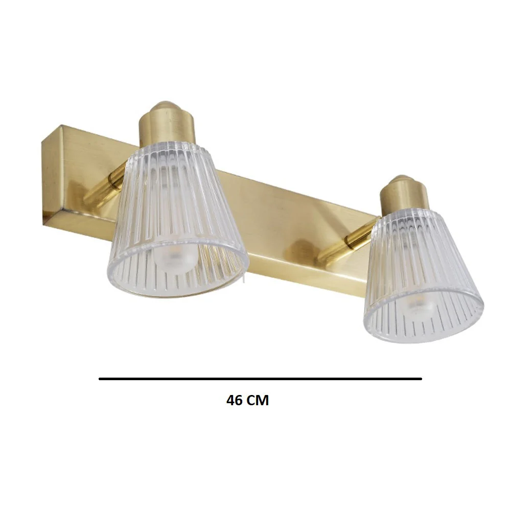 Satin Brass & Ribbed Glass Twin Bathroom Vintage Wall Light 125mm - Image 4