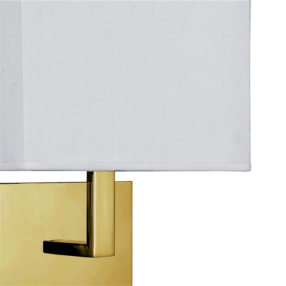 Satin Brass Square Backplate Wall Light with Rectangular White Shade - 260mm - Image 2