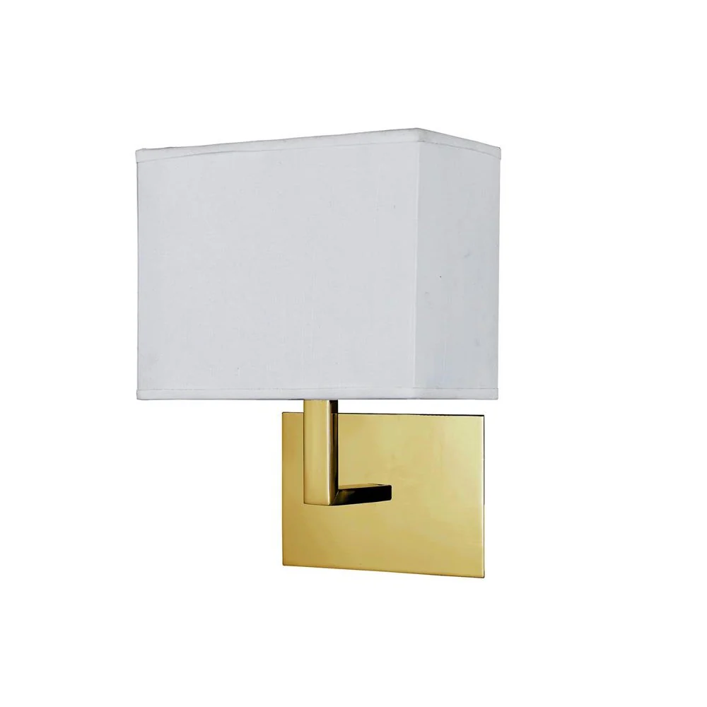 Satin Brass Square Backplate Wall Light with Rectangular White Shade - 260mm - Image 3
