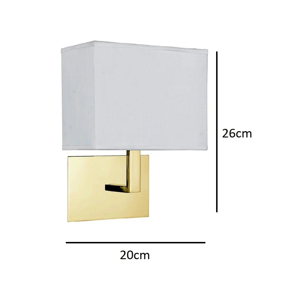 Satin Brass Square Backplate Wall Light with Rectangular White Shade - 260mm - Image 4