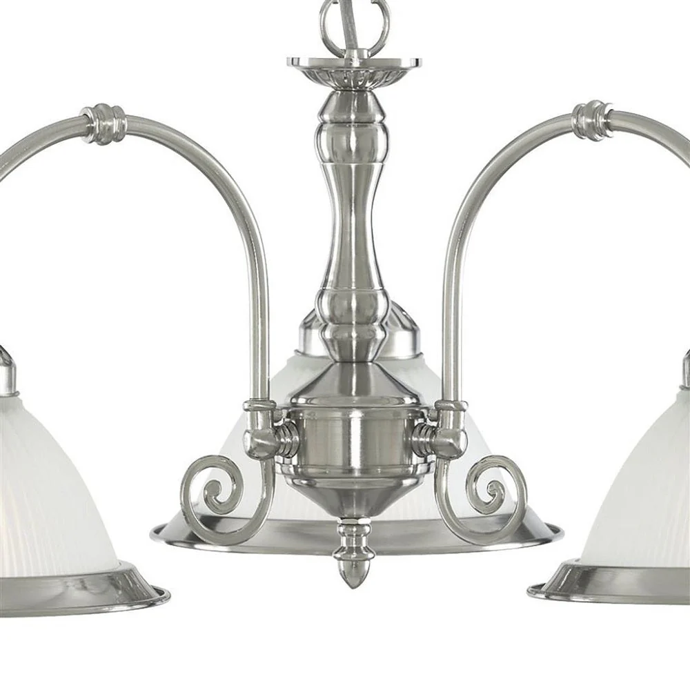 Satin Chrome & Acid Ribbed Glass Vintage Dome 3 Lamp Pendant Light 62cm - Image 2