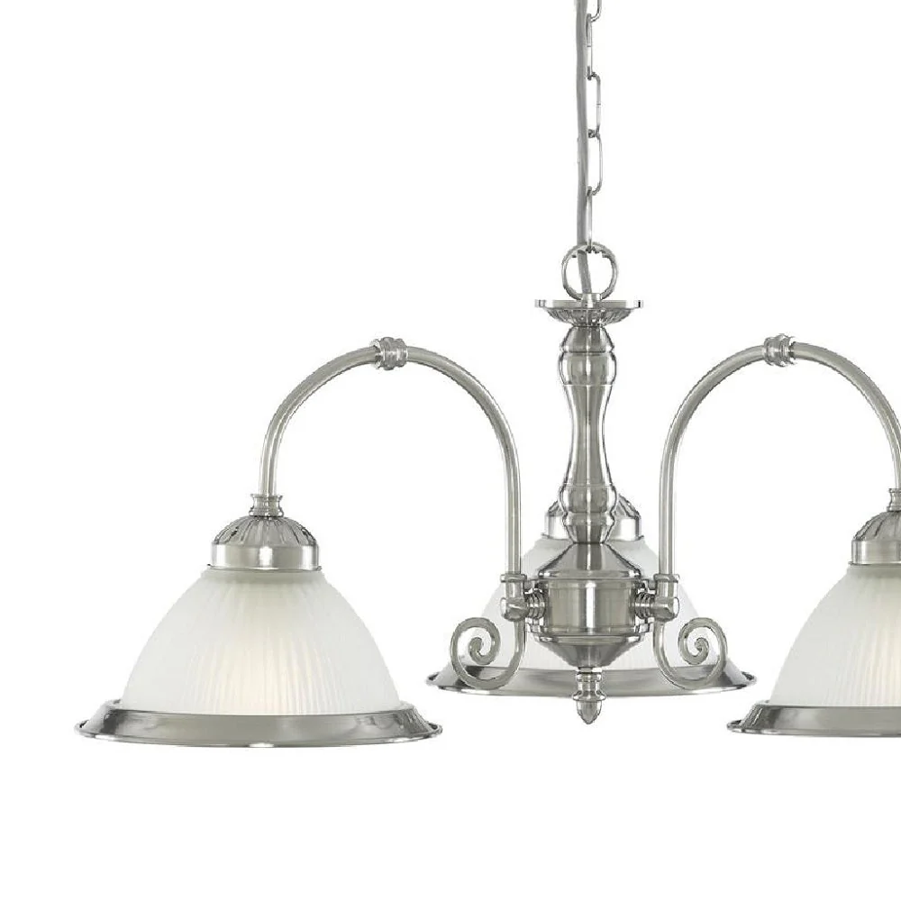 Satin Chrome & Acid Ribbed Glass Vintage Dome 3 Lamp Pendant Light 62cm - Image 3