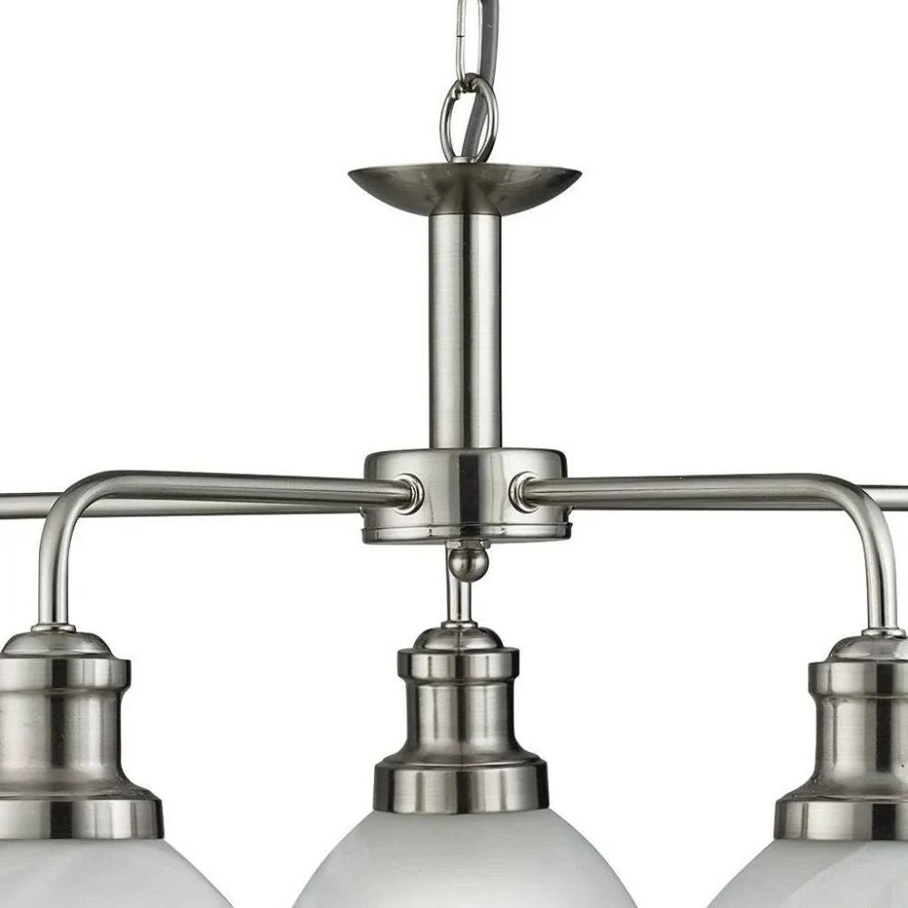 Satin Chrome & Alabaster Acid Glass Vintage Dome 5 Lamp Pendant Light 63cm - Image 2