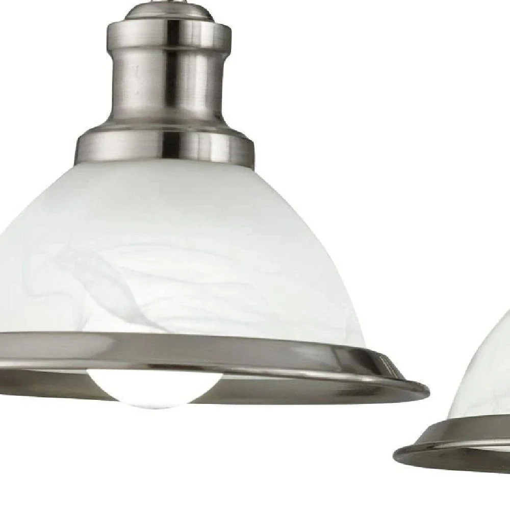 Satin Chrome & Alabaster Acid Glass Vintage Dome 5 Lamp Pendant Light 63cm - Image 3