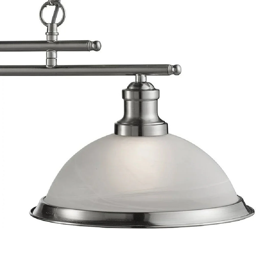 Satin Chrome & Alabaster Glass Vintage Dome 2 Lamp Bar Pendant 76cm - Image 2