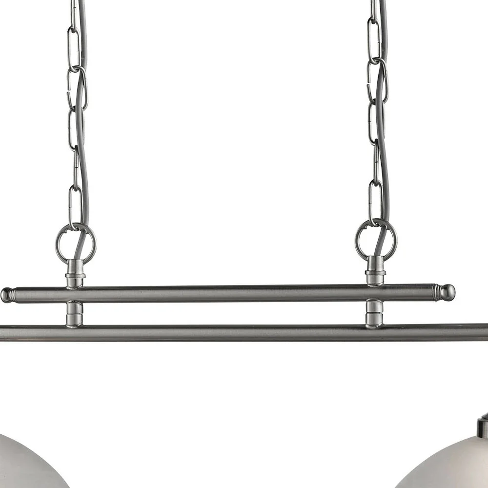 Satin Chrome & Alabaster Glass Vintage Dome 2 Lamp Bar Pendant 76cm - Image 3