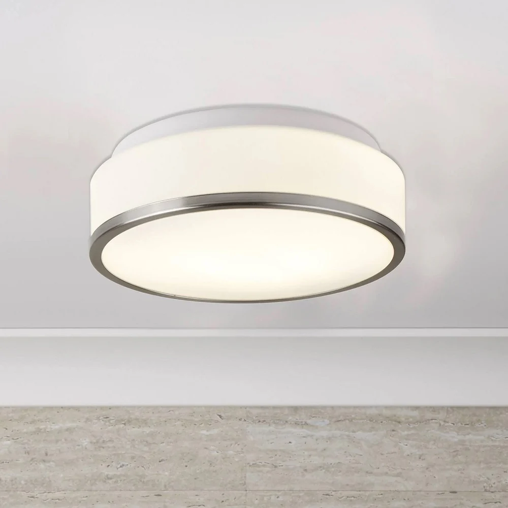 Satin Chrome Bathroom Modern Round Flush Light with Glass Shade 230mm - Image 3