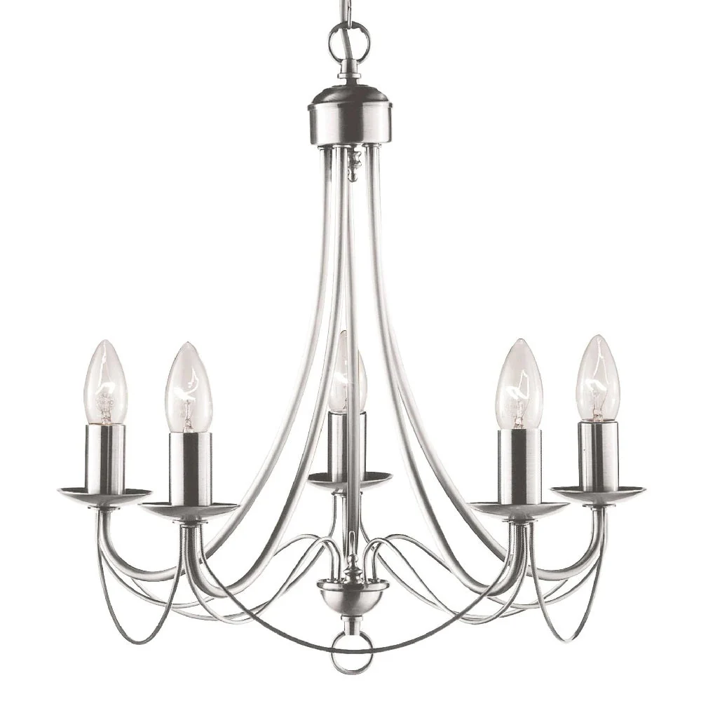 Satin Chrome Classic Traditional Vintage 5 Lamp Pendant Light 46cm