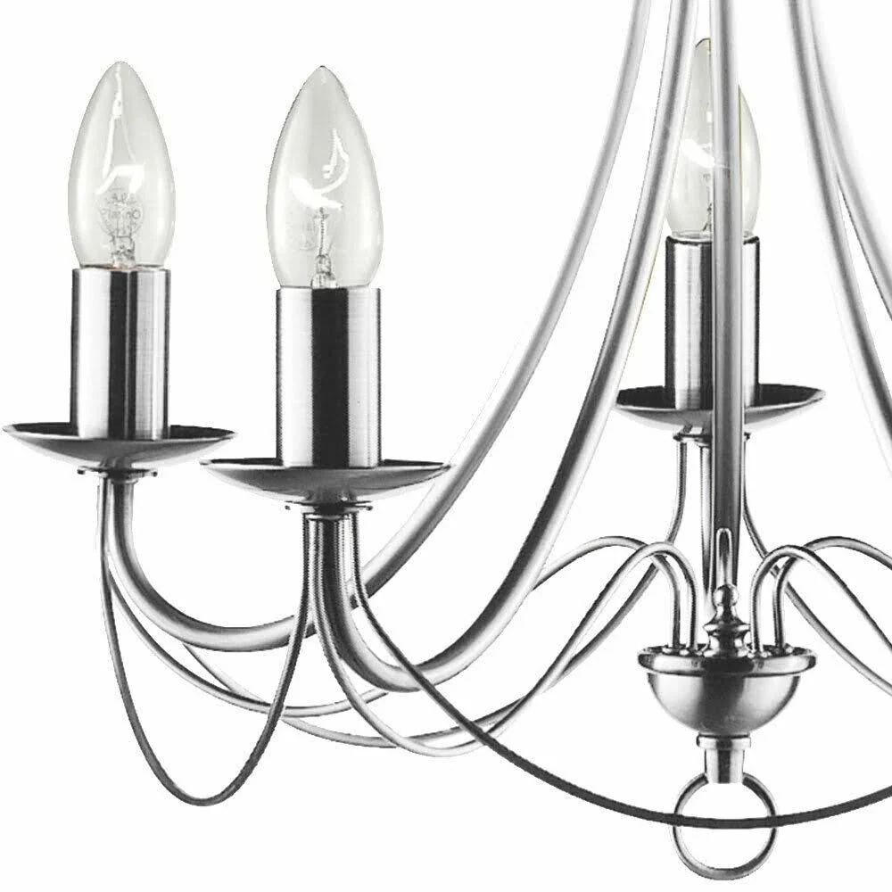 Satin Chrome Classic Traditional Vintage 5 Lamp Pendant Light 46cm - Image 2