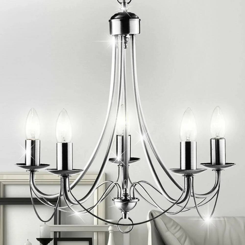 Satin Chrome Classic Traditional Vintage 5 Lamp Pendant Light 46cm - Image 4