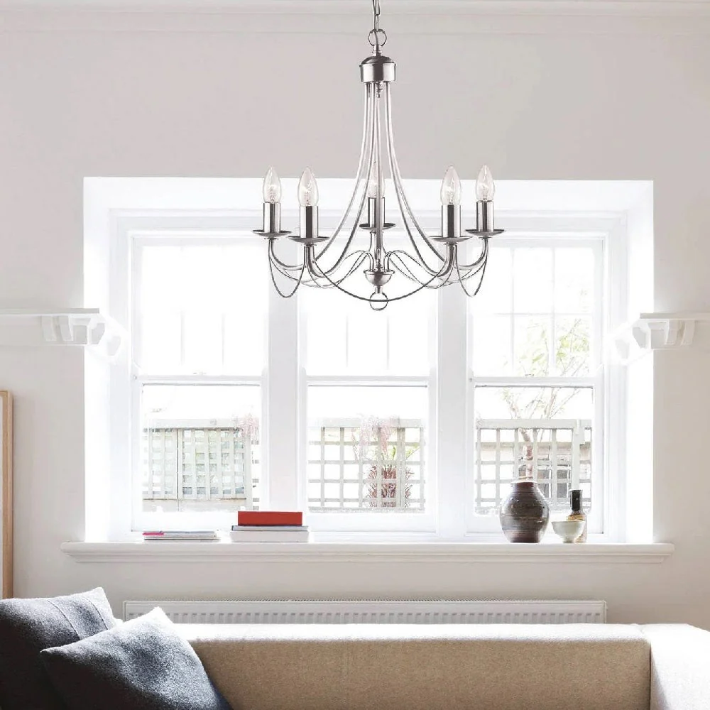 Satin Chrome Classic Traditional Vintage 5 Lamp Pendant Light 46cm - Image 5