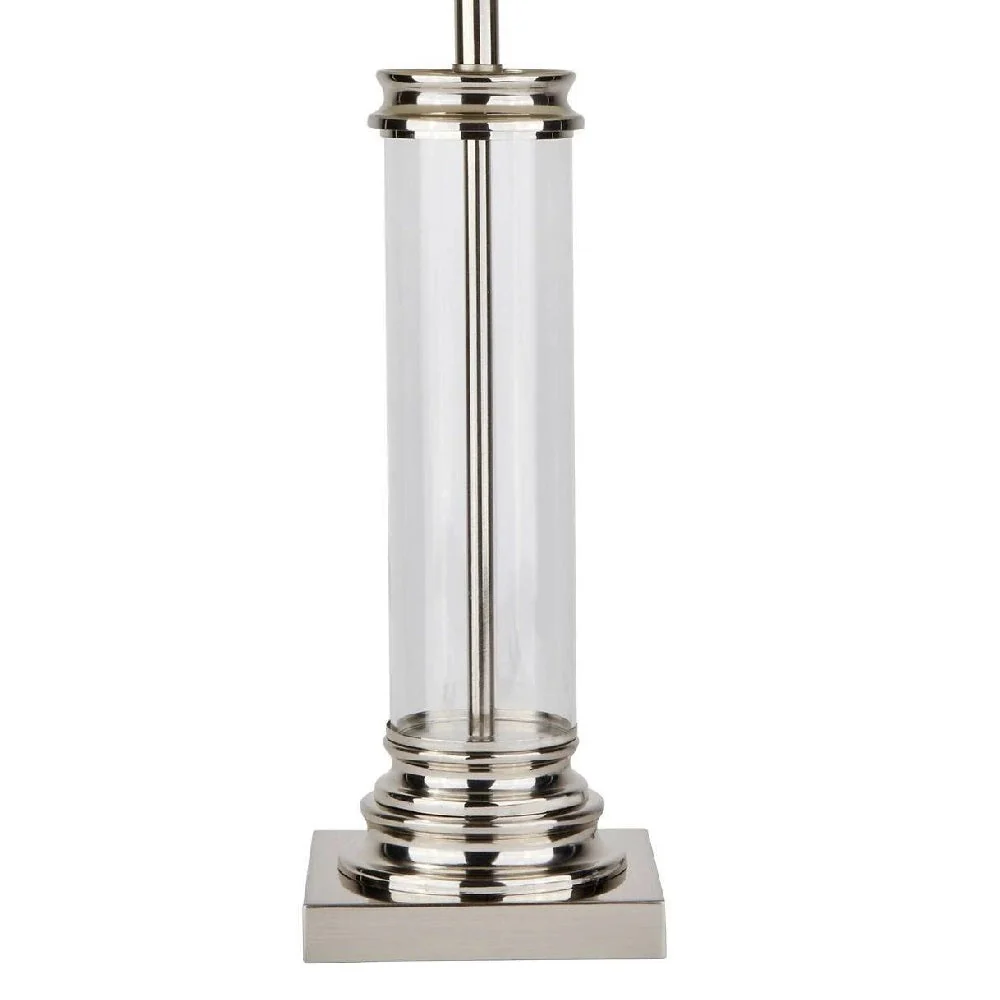 Satin Chrome & Clear Cylinder Glass Column Vintage Table Lamp with Off White Shade 63cm - Image 2