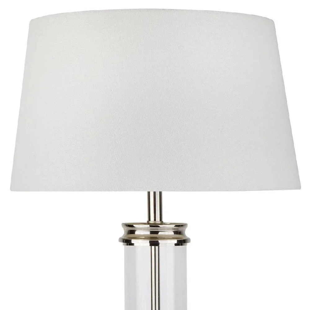 Satin Chrome & Clear Cylinder Glass Column Vintage Table Lamp with Off White Shade 63cm - Image 3