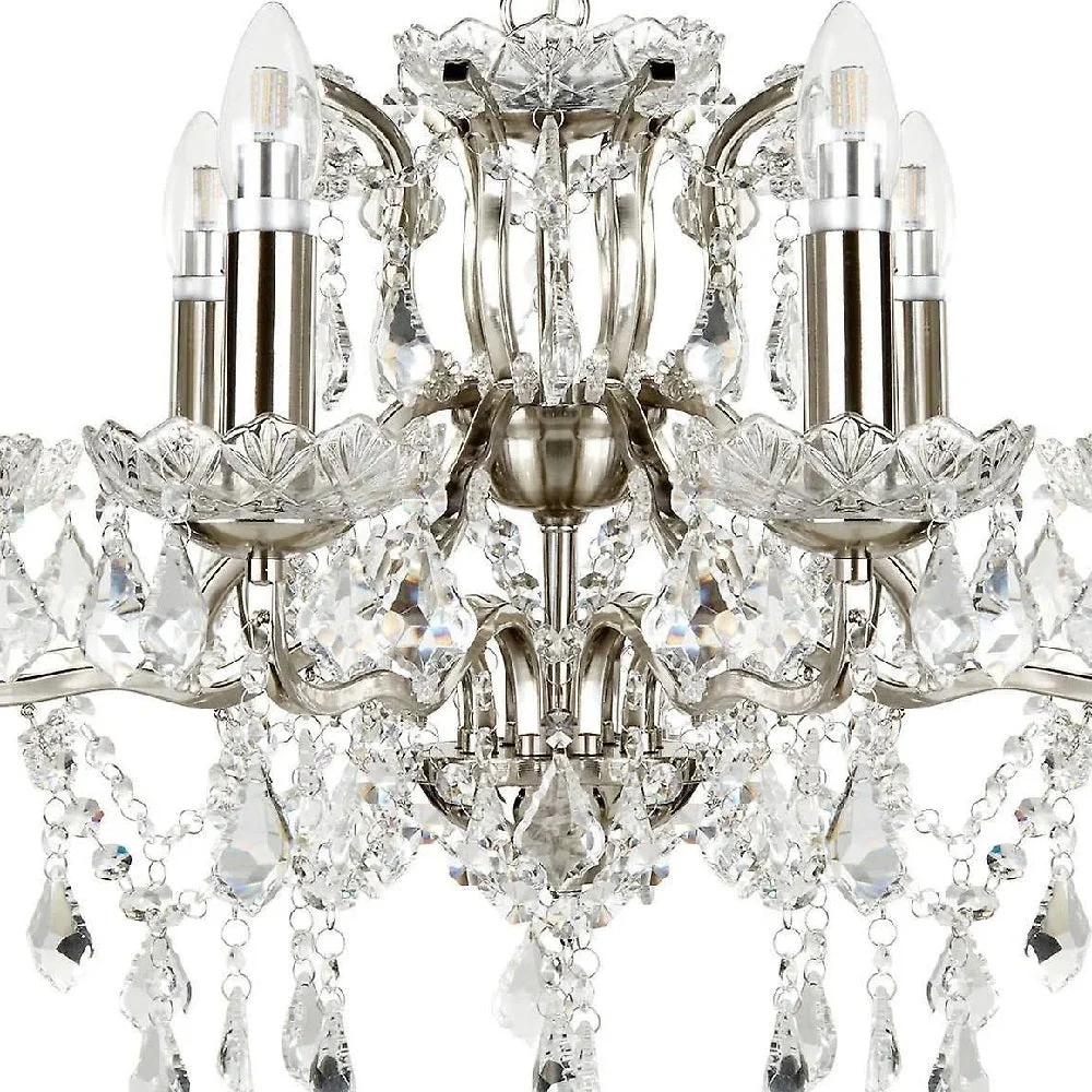 Satin Chrome & Crystal Bead Traditional 8 Lamp Chandelier Light 70cm - Image 2