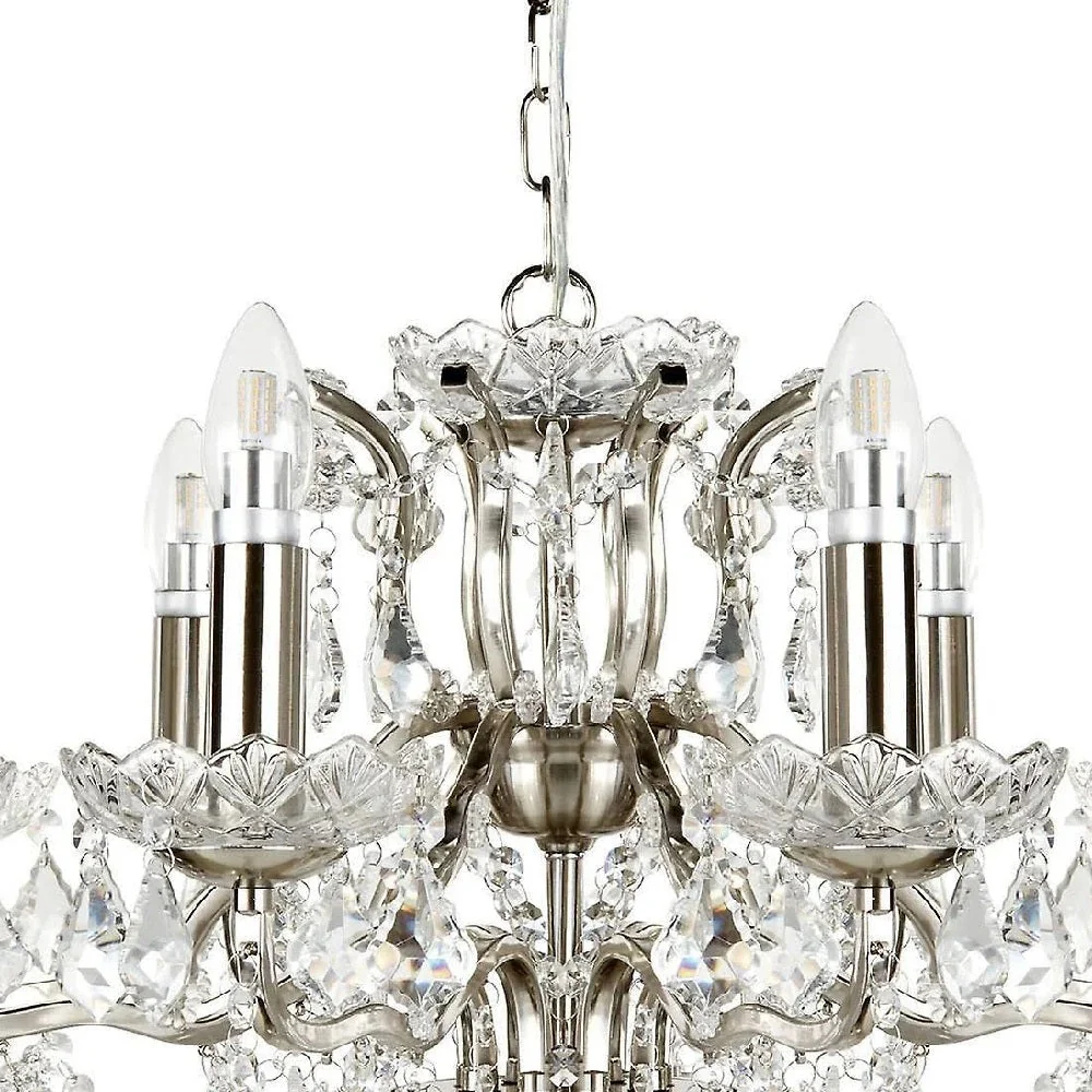 Satin Chrome & Crystal Bead Traditional 8 Lamp Chandelier Light 70cm - Image 4