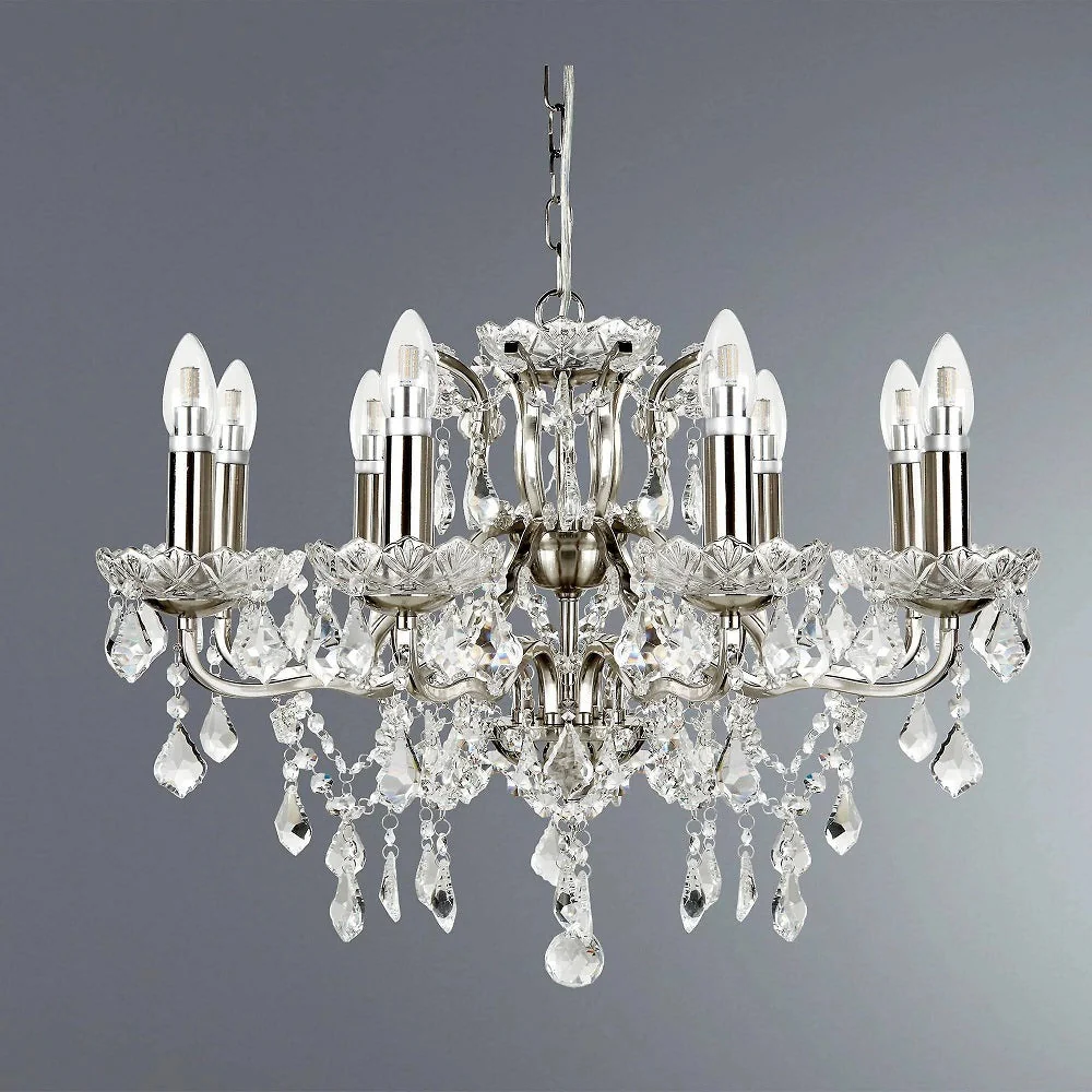 Satin Chrome & Crystal Bead Traditional 8 Lamp Chandelier Light 70cm - Image 5