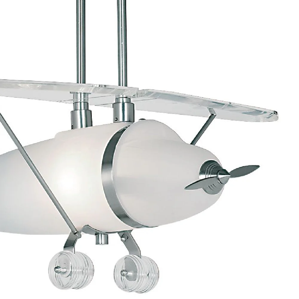Satin Chrome Frosted Glass Airplane Pendant Ceiling Light 49cm - Image 3